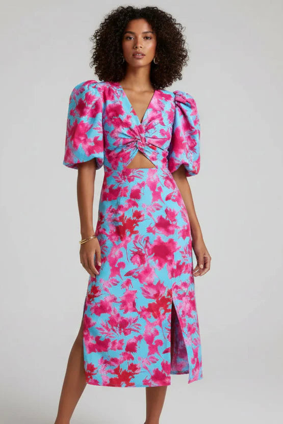 Arielle - Colourful Dress With Pleated Sleeves