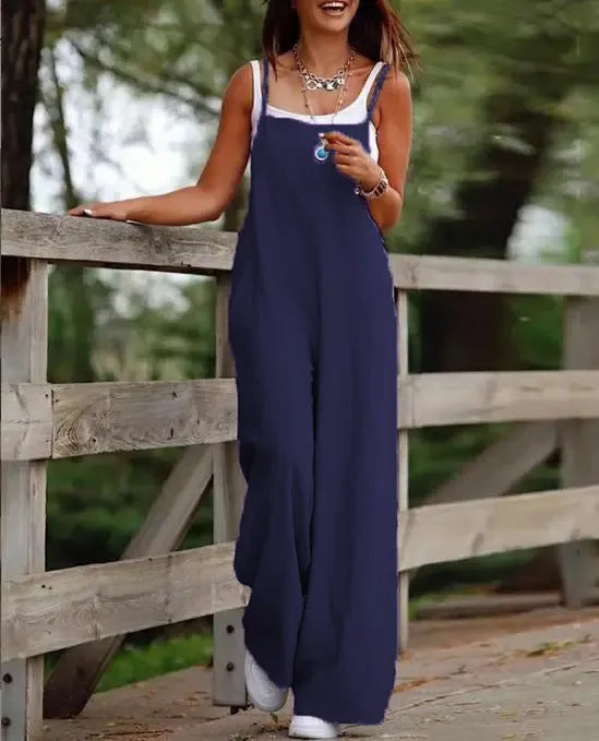 Women’s Cotton Linen Sleeveless Jumpsuit Casual Loose Fit