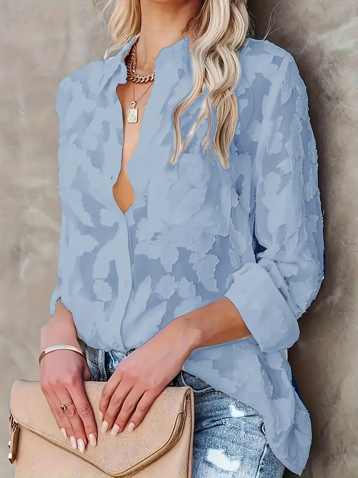 Jacquard Button-Up Shirt – Elegant Textured Blouse for Refined Everyday & Smart Styling