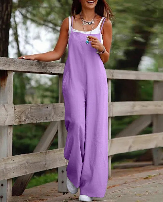 Women’s Cotton Linen Sleeveless Jumpsuit Casual Loose Fit