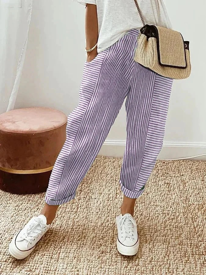 Classic Striped Cotton Trousers – Lightweight Breathable Pants for Elegant Everyday & Work Styling