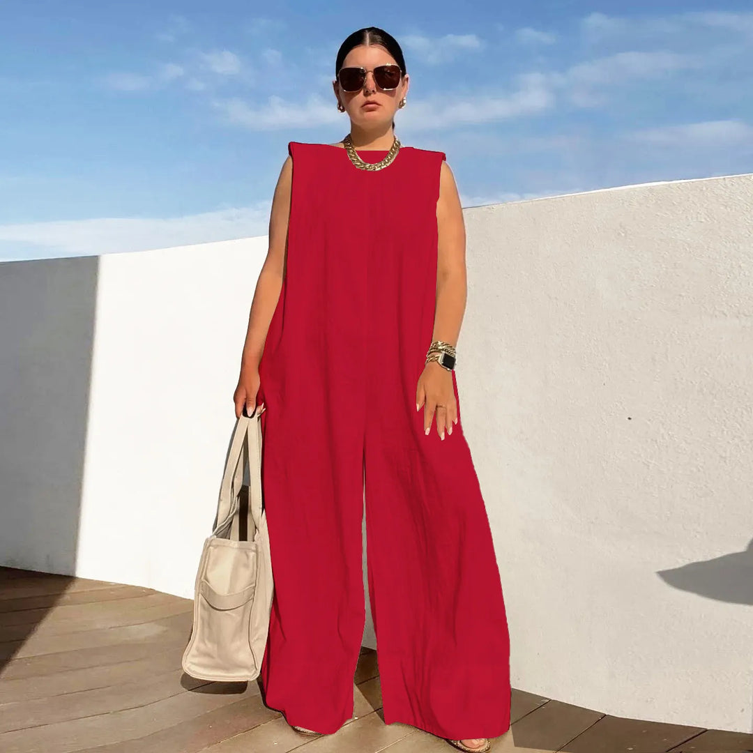Wide Leg Casual Jumpsuit Solid Color Relaxed Fit