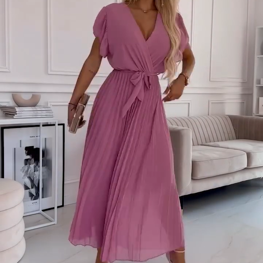AMANDA - ELEGANT V-NECK PLEATED MAXI DRESS