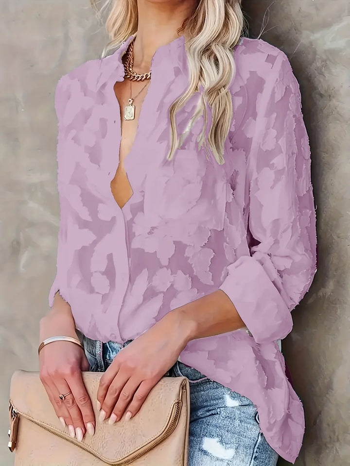 Jacquard Button-Up Shirt – Elegant Textured Blouse for Refined Everyday & Smart Styling