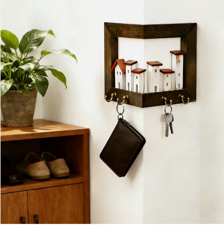 Rustic Wooden 3D Key Holder Wall Mounted – Farmhouse Wall Hooks for Home Décor