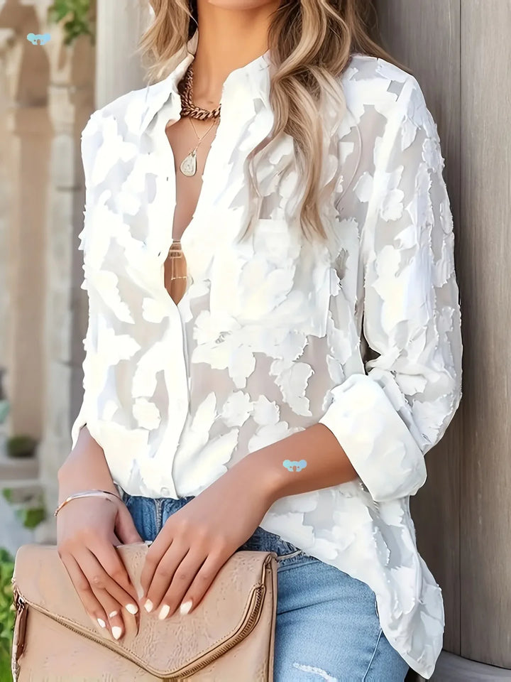 Jacquard Button-Up Shirt – Elegant Textured Blouse for Refined Everyday & Smart Styling