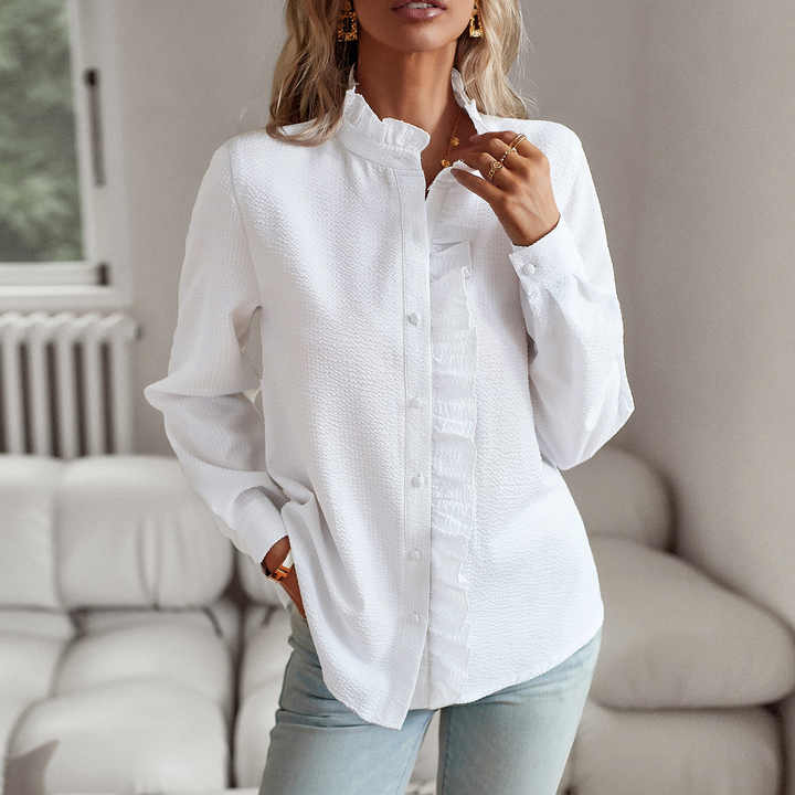 Ruffled Button-Up Blouse – Lightweight Elegant Top for Refined Everyday & Work Styling