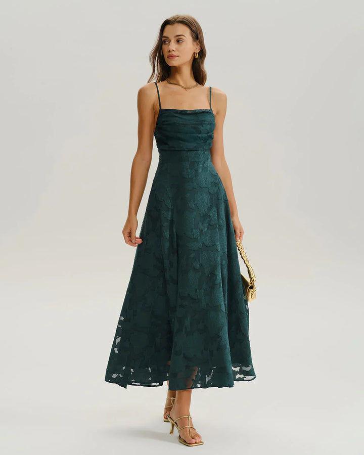 LIORA – JACQUARD SLIP BACKLESS MAXI DRESS