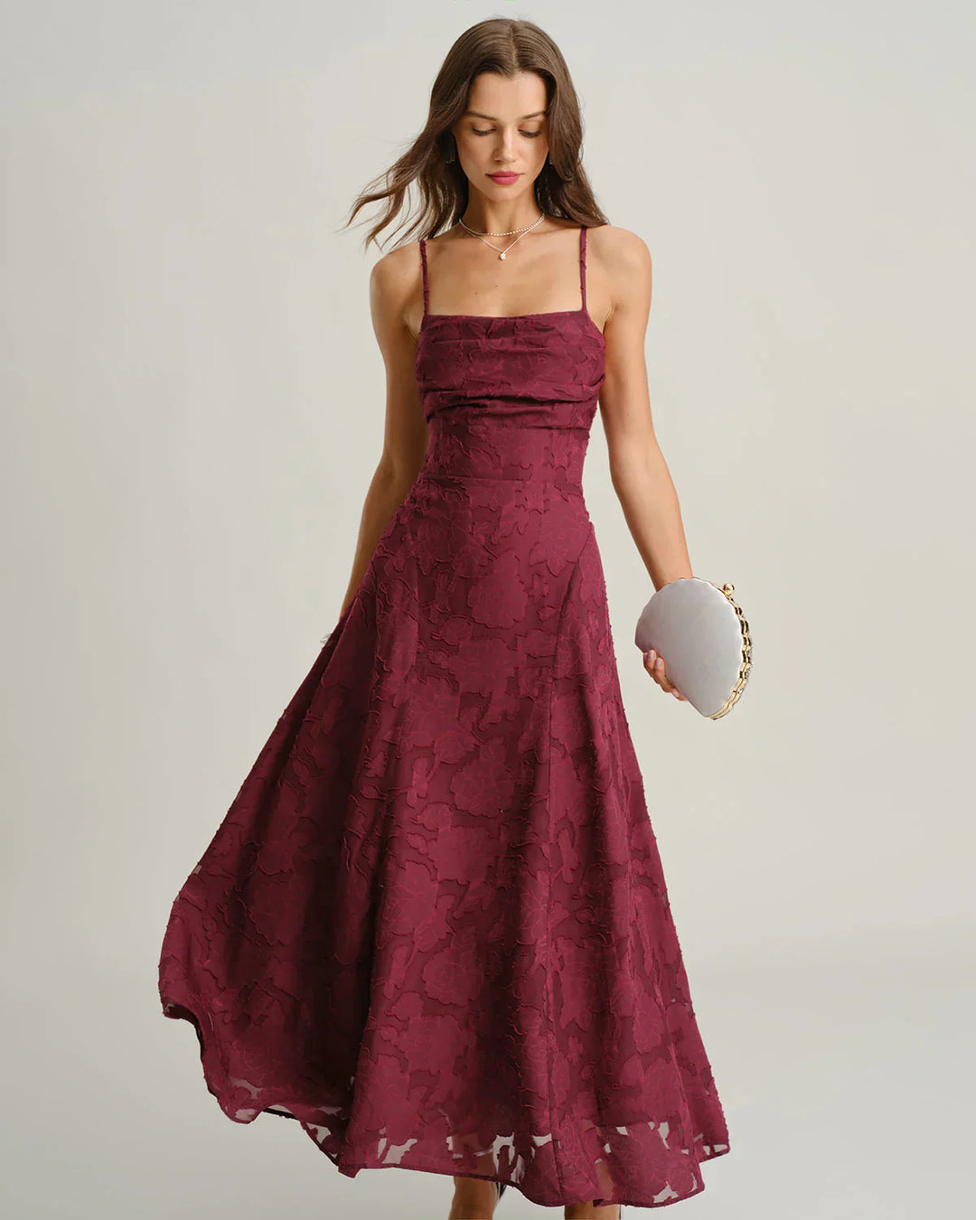 LIORA – JACQUARD SLIP BACKLESS MAXI DRESS