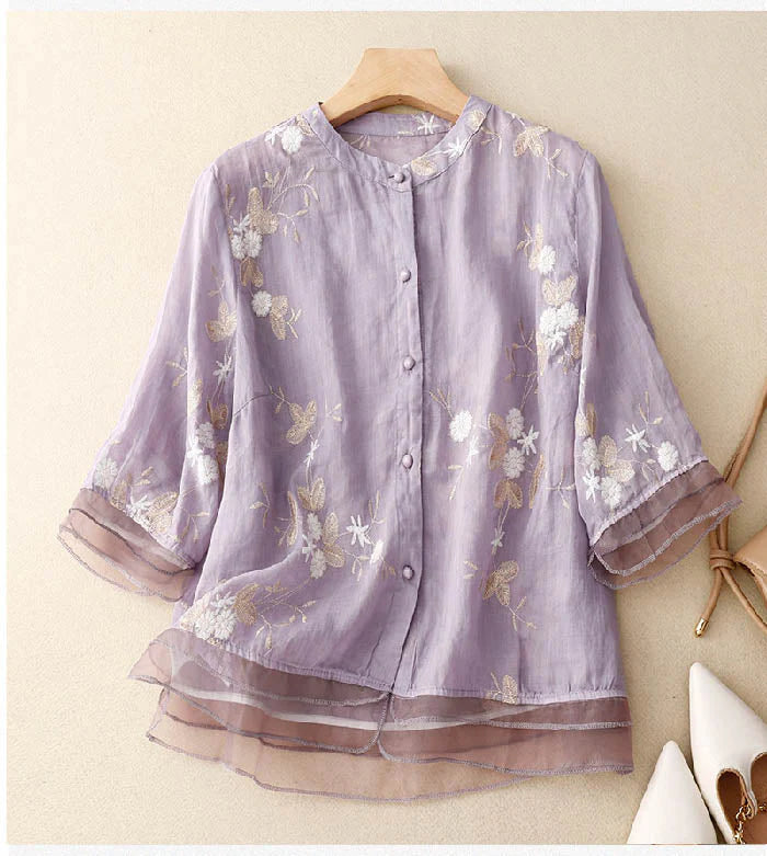 Embroidered Chic Blouse – Lightweight Elegant Top with Refined Detailing for Everyday Styling